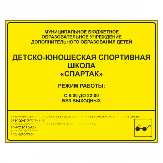 Тактильная вывеска для спортивной школы в Дорожной инфраструктуре